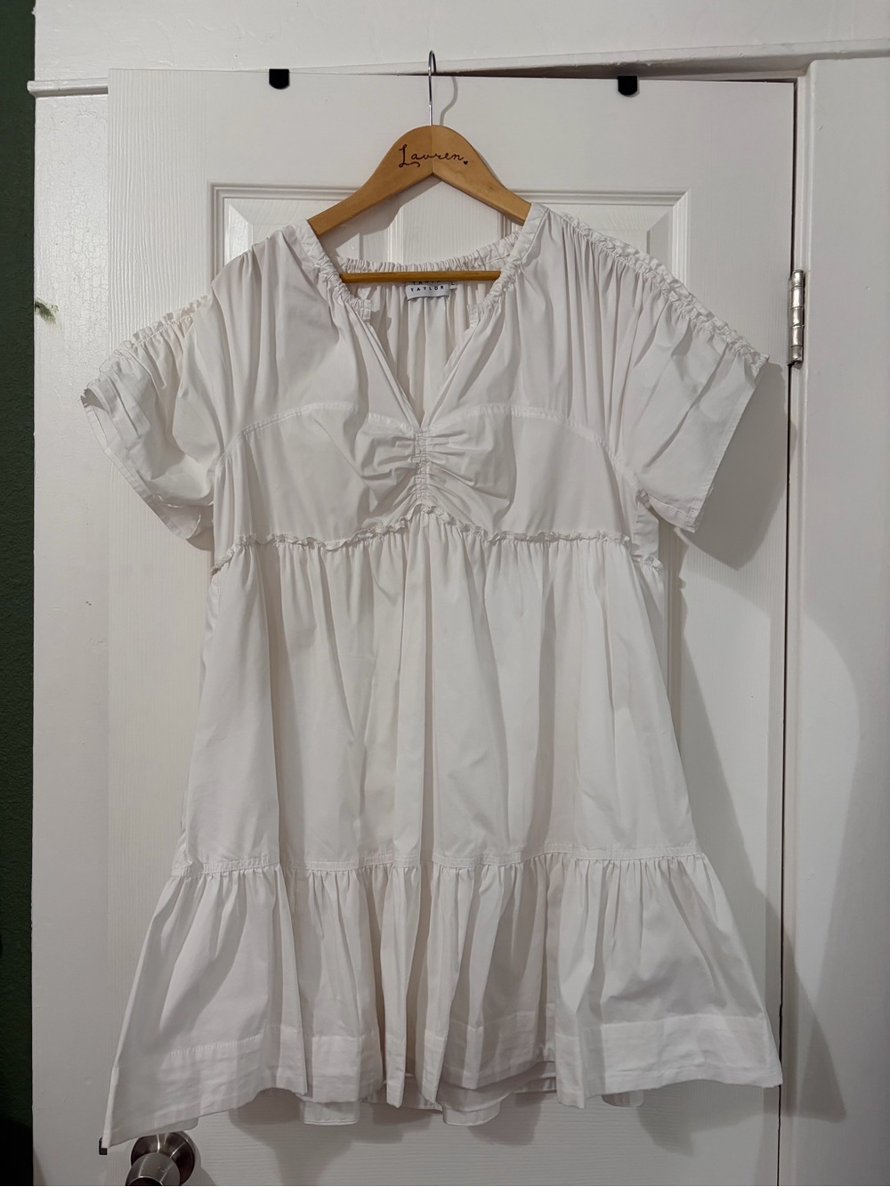 GAME DAY DRESS Tanya Taylor White Short Sleeve Babydoll Chemise